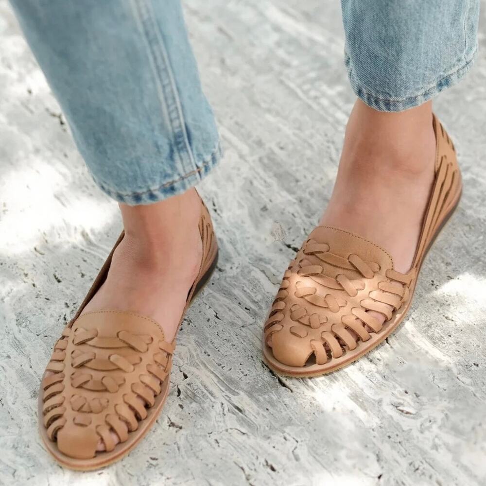 Nisolo Huarache Sandal Almond Woven Leather Slip On Closed Toe Flat Peru Size 5